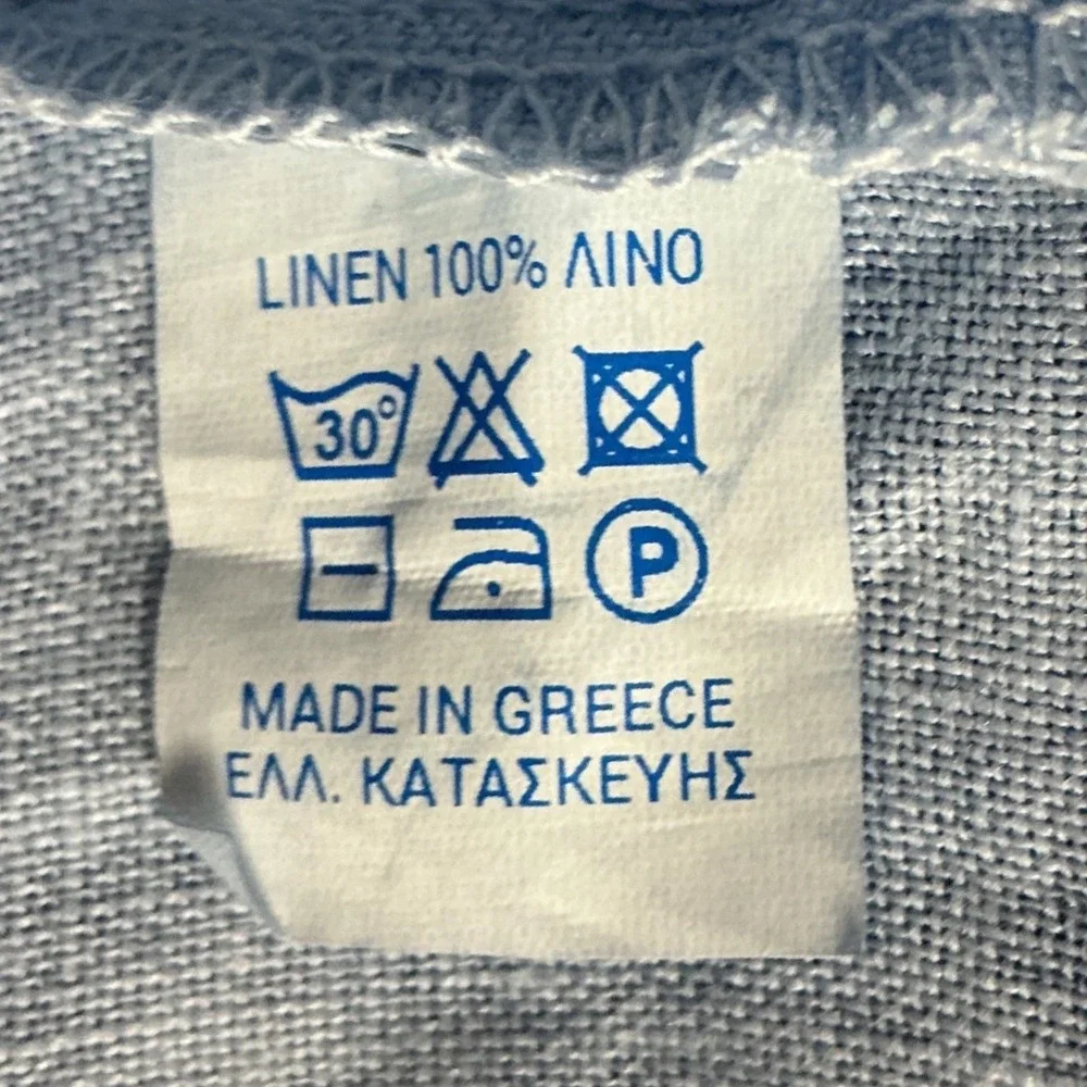 Esthhr Greece Linen Button Down Shirt  Large Blue Long Sleeve Made in Greece